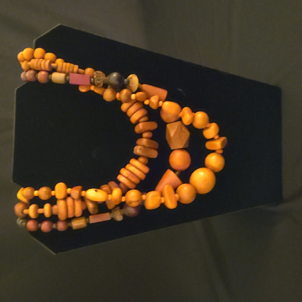 3 African Wood Bead Necklaces